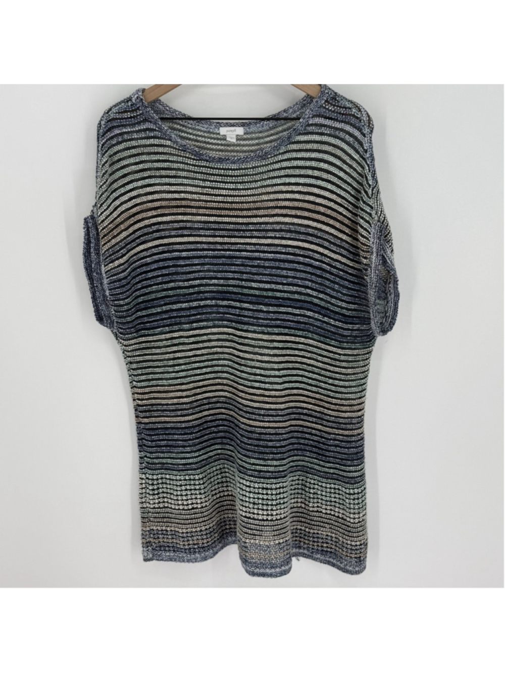 J. Jill Pure Linen Blend Tunic Length Striped Open Knit Top Women’s Size XL